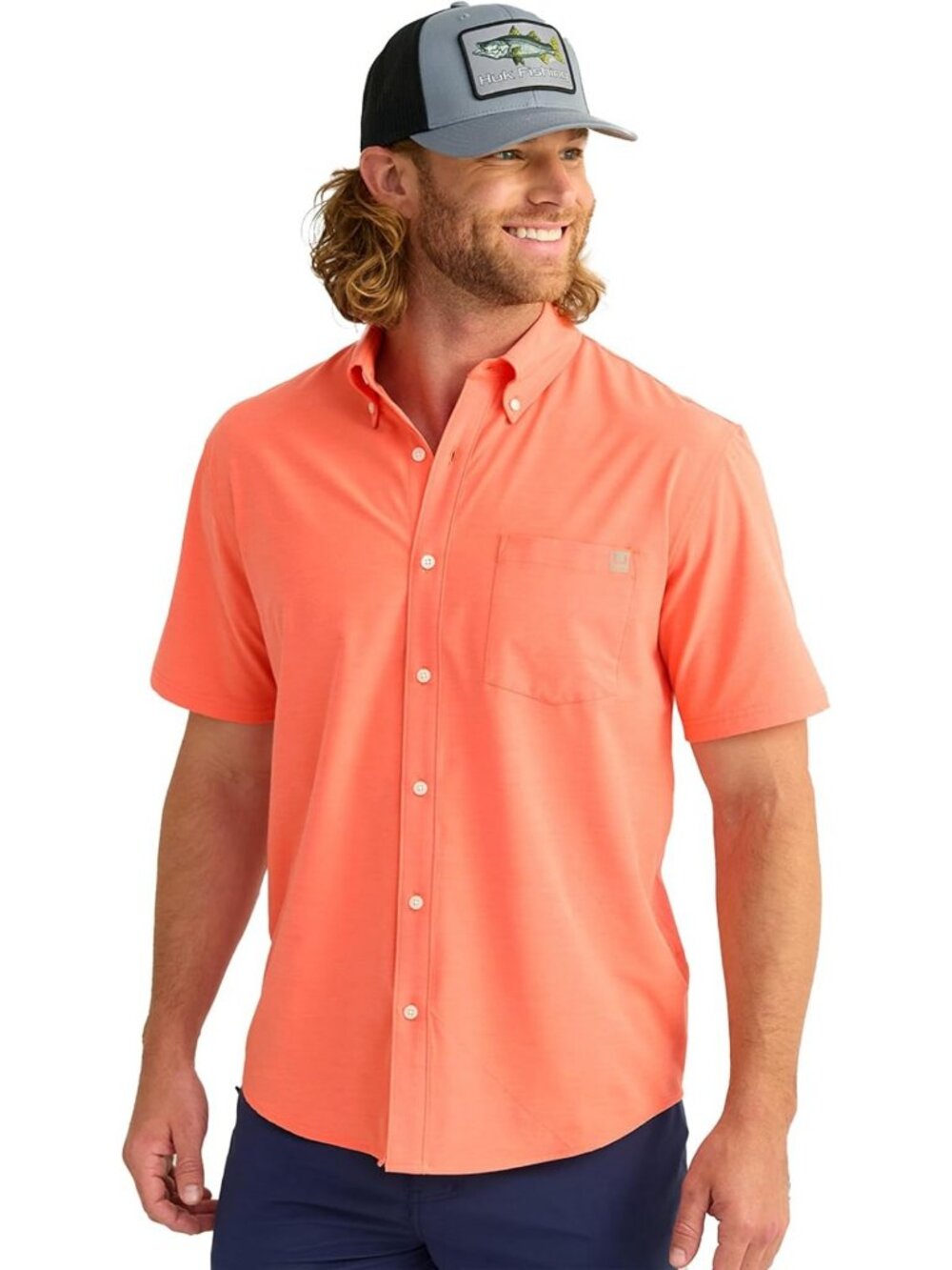 Men's Short Sleeve Fishing Button Down Shirt - Fresh Salmon, 3X-Large, Casual